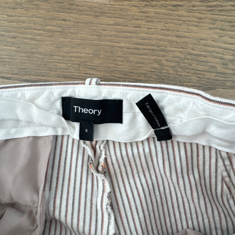 Theory flat front ankle pants w/pinstripes - cream size 4 - Picture 3 of 9